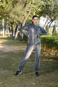 Velvet Collar Tracksuit for women With Zipper (Grey)