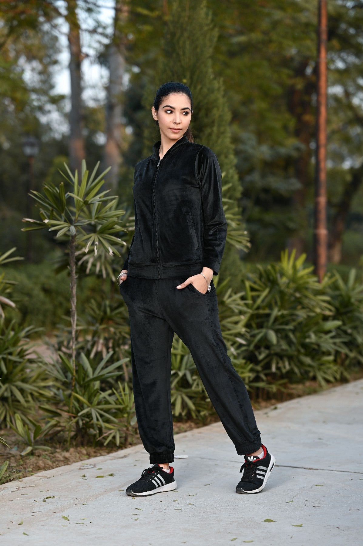 Black velour tracksuit womens online