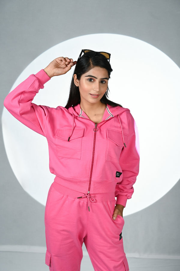 Women Tracksuit With Cargo Pants (Bubble gum)