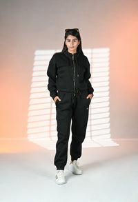 Women Black Track suit, 100% Cotton Fleece W17