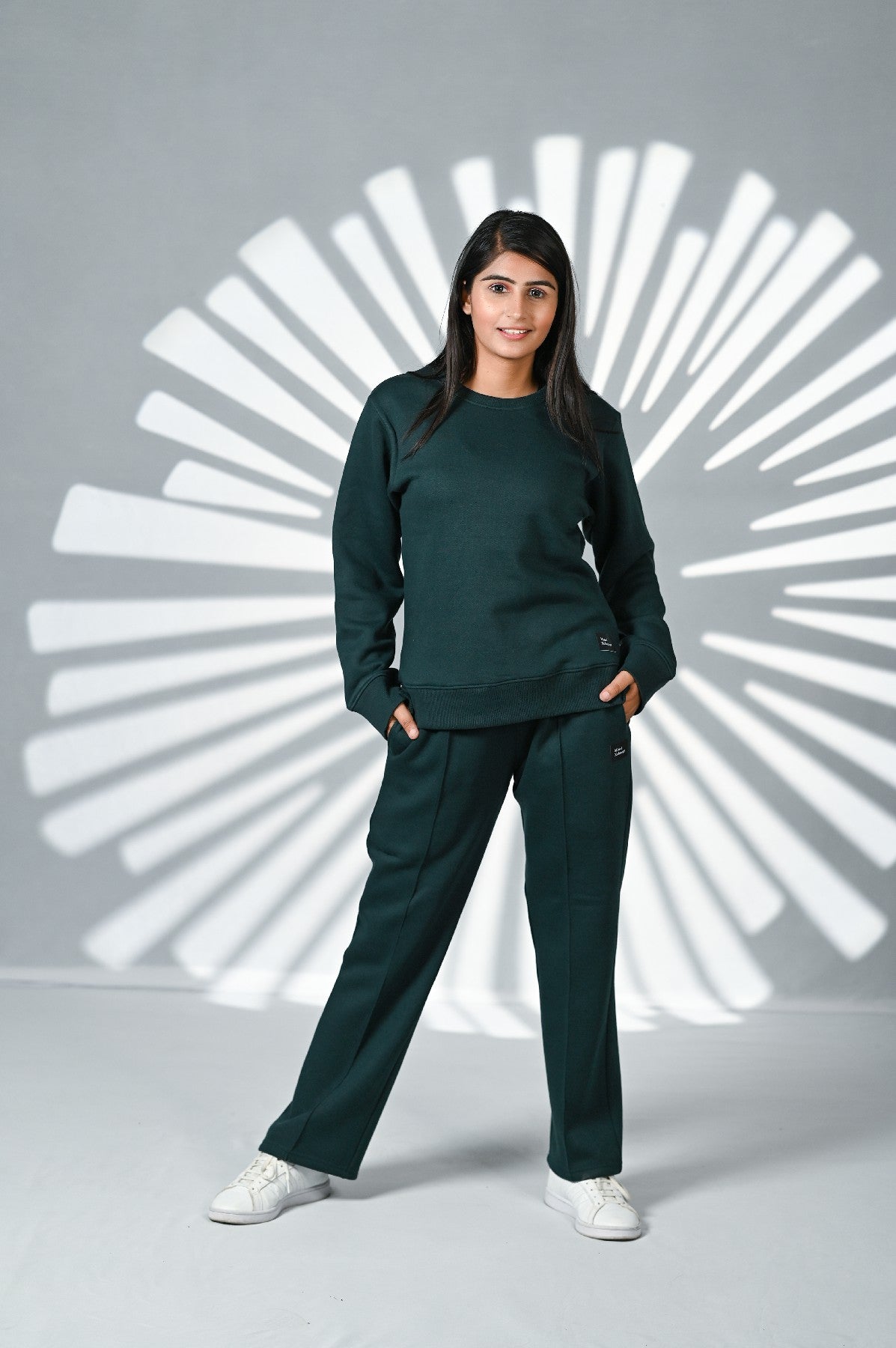 Women Green Tracksuit 100% Cotton Fleece-W10