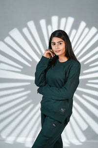 Women Green Tracksuit 100% Cotton Fleece-W10