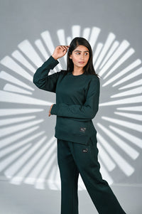 Women Green Tracksuit 100% Cotton Fleece-W10