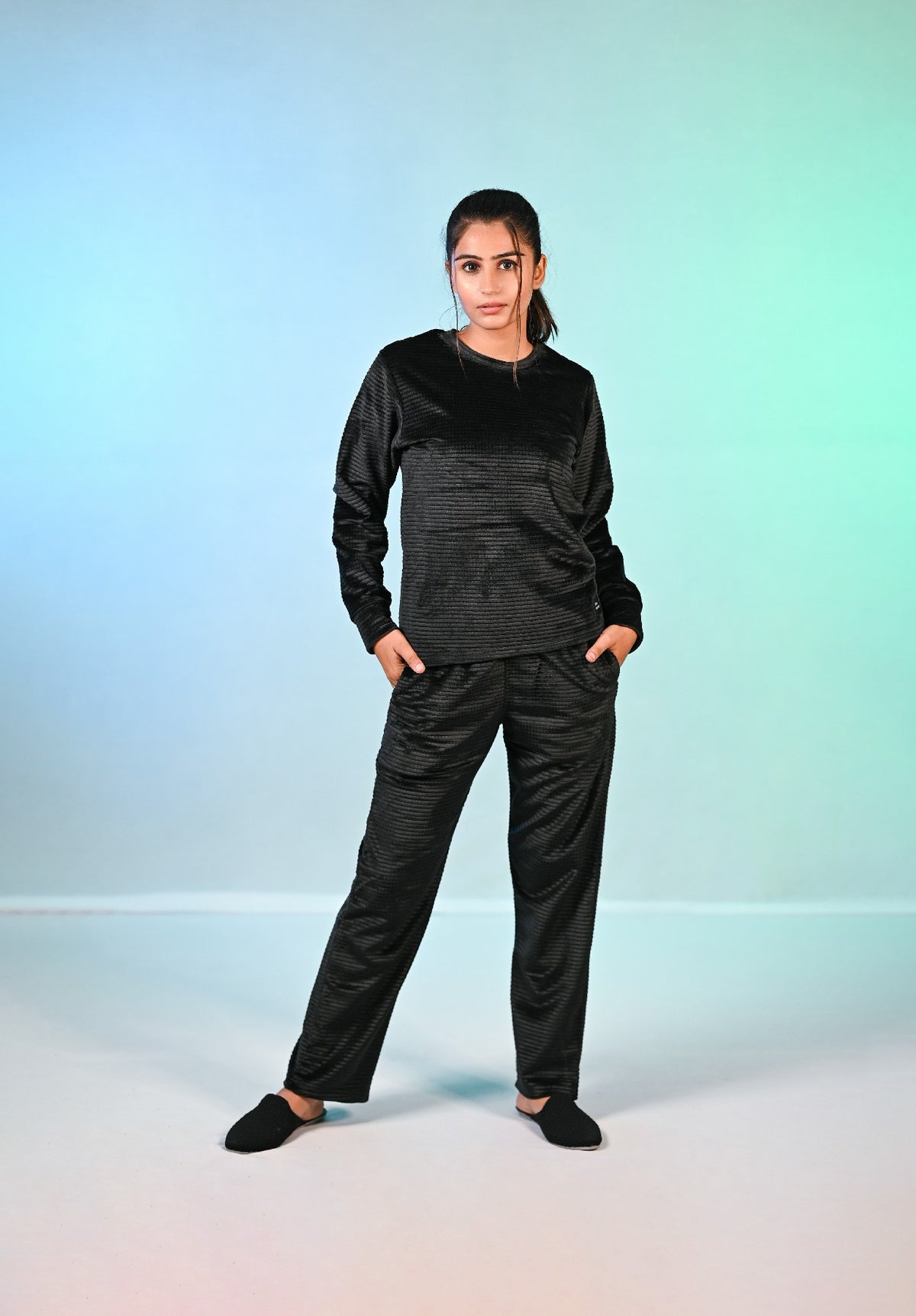 Premium Velvet Nightwear - BLACK